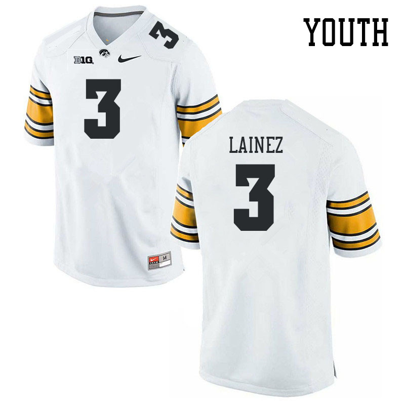Youth #3 Marco Lainez Iowa Hawkeyes College Football Jerseys Stitched Sale-White - Click Image to Close